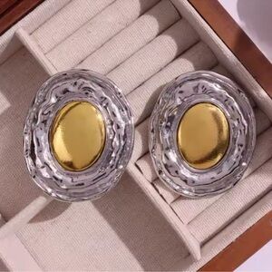Zara Silver Button Oval Earrings